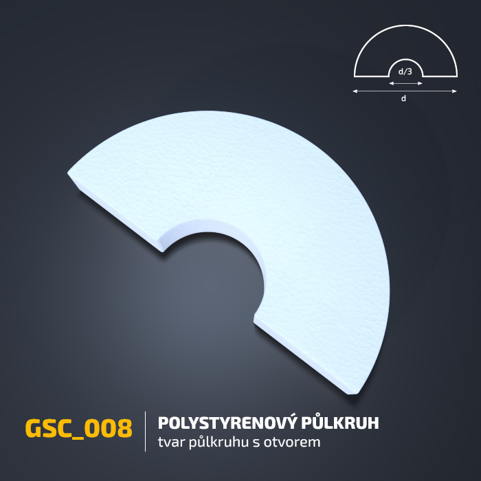 Polystyrenový půlkruh s otvorem